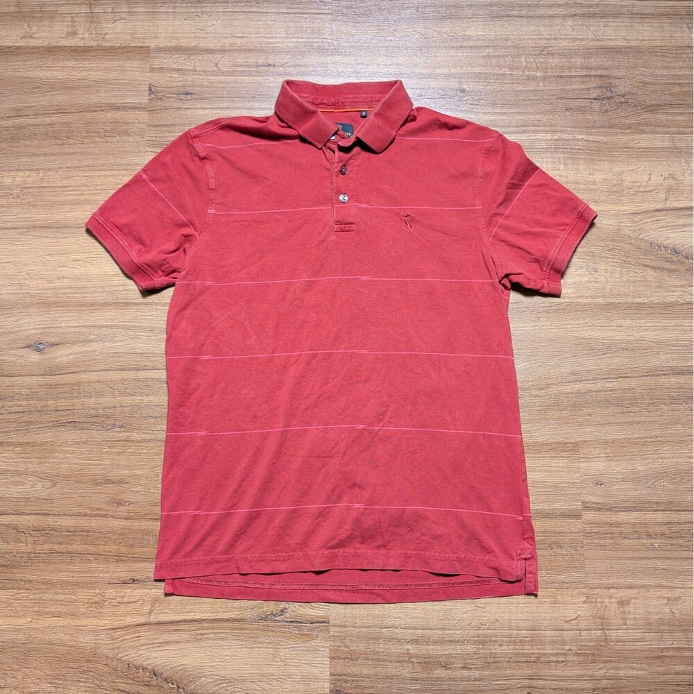 Simon Carter London Polo Shirt Men Size Medium Orange Striped Short Sleeve